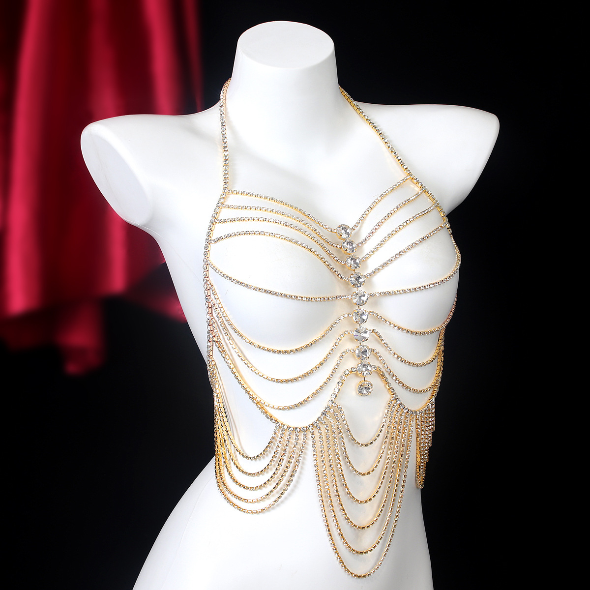 Lujosa cadena de pecho de diam - Body Jewelry Retainers reseña y precio