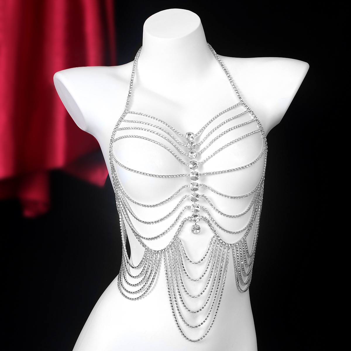Lujosa cadena de pecho de diam - Body Jewelry Retainers reseña y precio